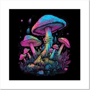 Neon Rainbow Mushroom Posters and Art